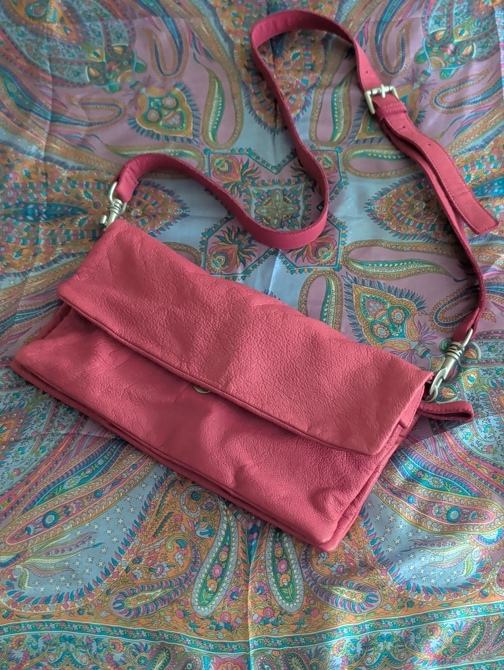 L.K. Berlin Fold-Over Crossbody Leather Bag in Rose Pink